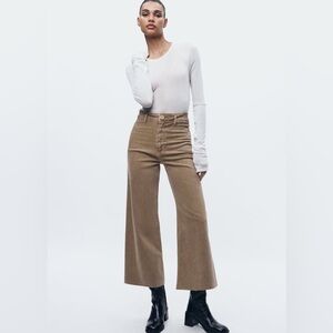 ZARA ZW Marine Straight High Rise Jeans - Sand/Brown
